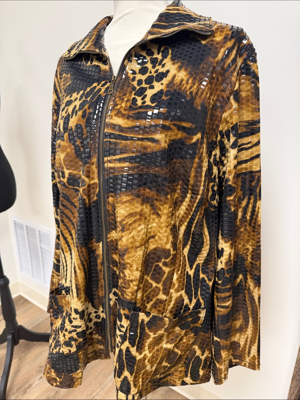 Ruby Rd. Animal-Print Zip-Front Jacket in Brown & Black